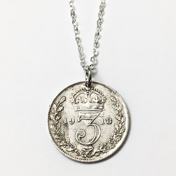 Jewelry - Antique British Sterling Silver Coin Necklace — 18-inch 925 Sterling Chain